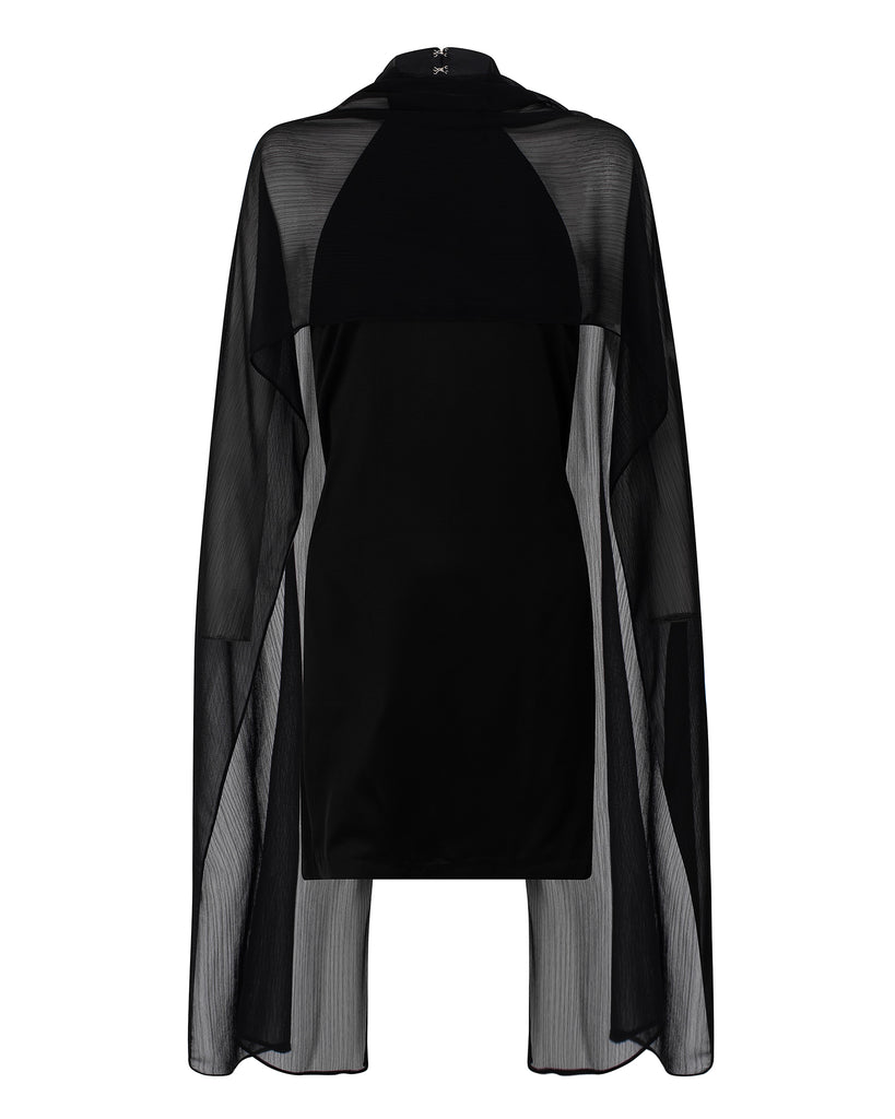 Black sheer long-sleeve top on a white background