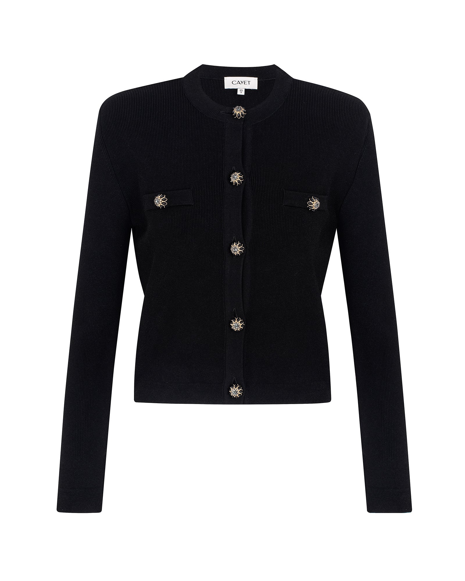 GISELE Luxe Ribbed-Knit Cardigan Black | CAYET