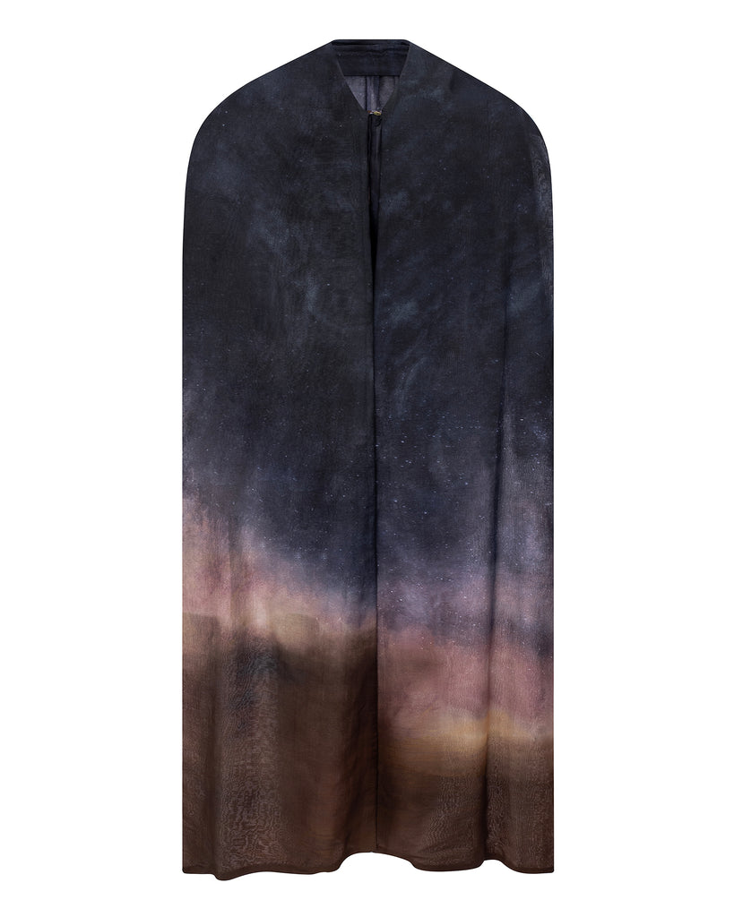 Gradient scarf with dark blue to brown color transition on a white background