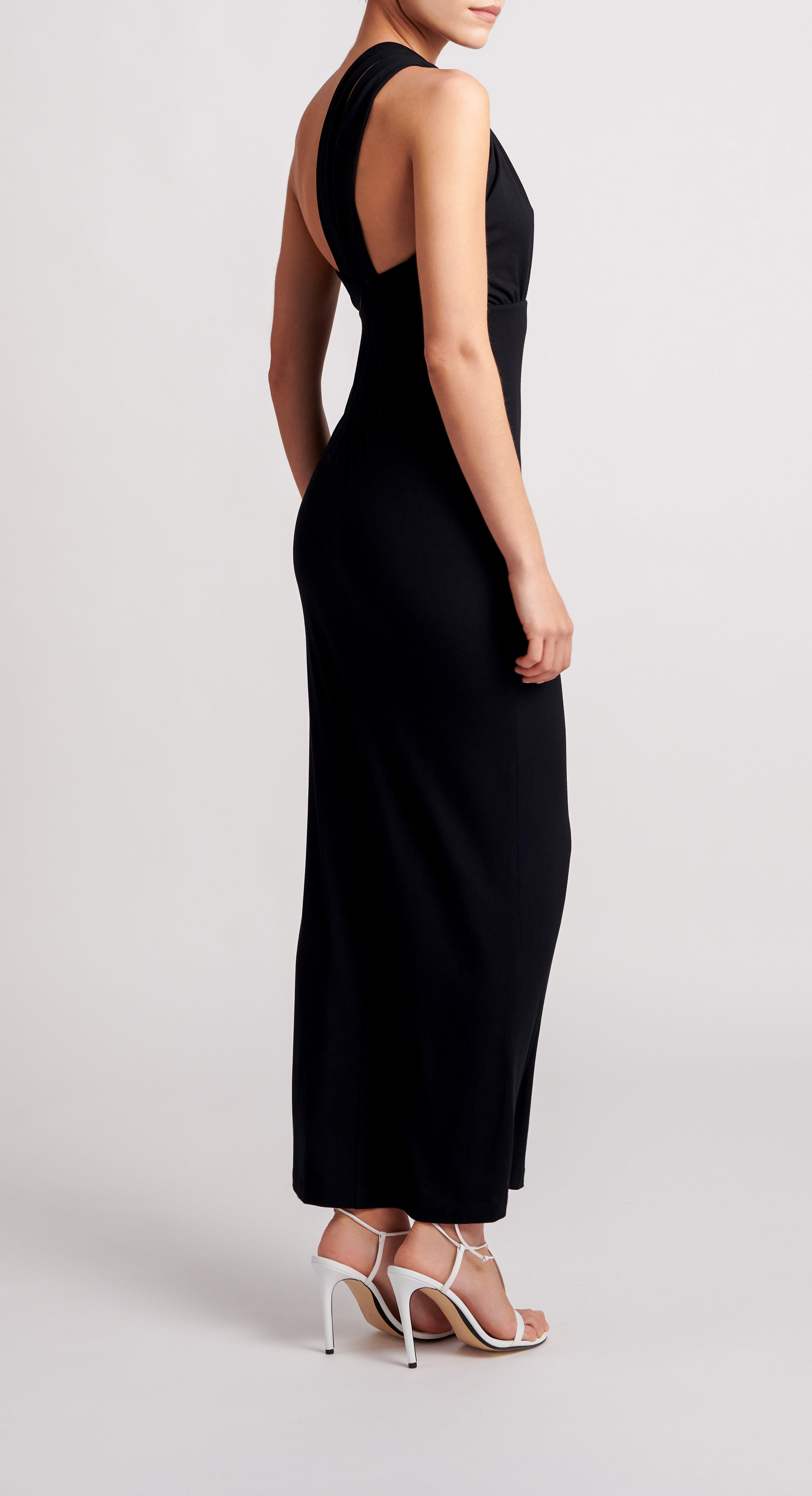 NAOMI one shoulder jersey maxi dress black