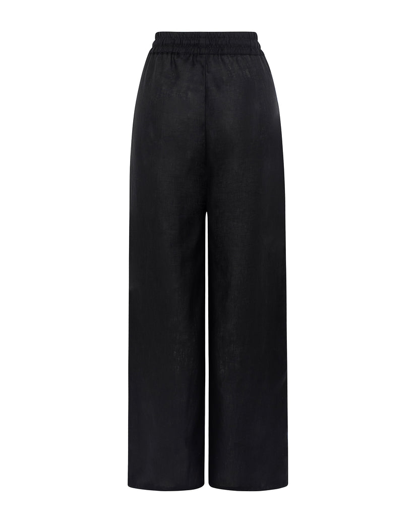 Black wide-leg pants on a white background